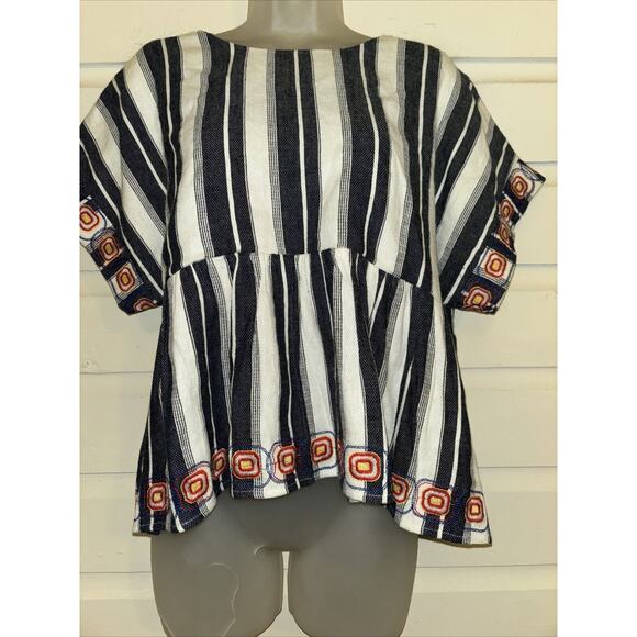 Anthropologie Maeve Linen Blend Short Sleeve Embroidered Top Size L - Picture 4 of 8